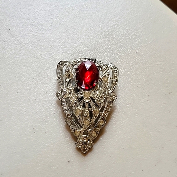Vintage Antique Red Stone and Rhinestone Shoe Clip - Picture 1 of 5